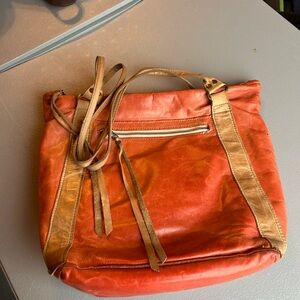 Found leathers bag Orange and Tan Leather Tote Bag